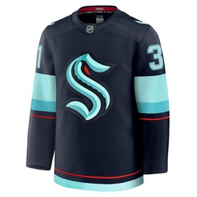 Män Ishockey Seattle Kraken tröja Fanatics Premium Philipp Grubauer 2024-25 Navy Hemma